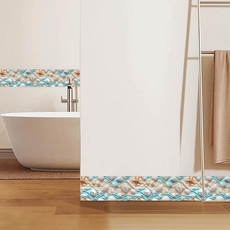 IVN Wallpaper Border Peeling and pasting Wall Ocean Shell Starfish Pattern Decoration Wall Decoration self-Adhesive Border Bedroom Kitchen Living Room Frame Decoration Strip 4x196 inches - Image 2